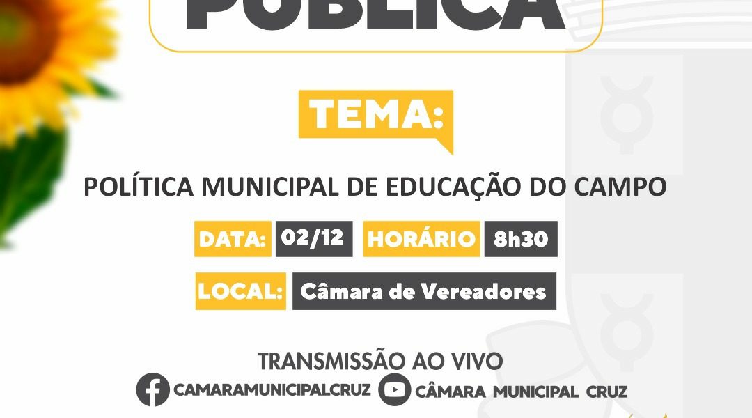 Câmara de Vereadores de Cruz das Almas realiza Audiência Pública sobre Política Municipal de Educação no Campo