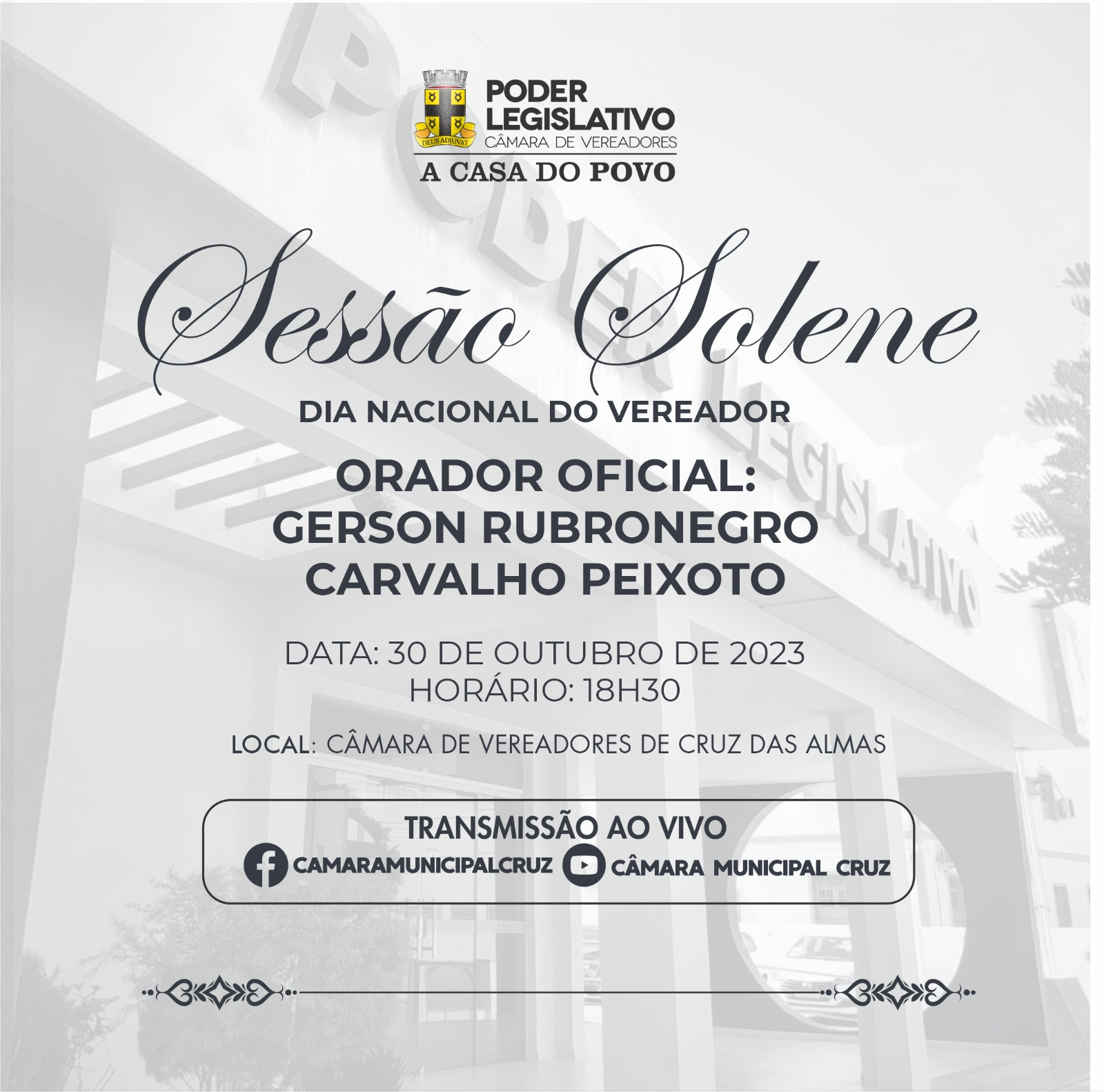 Câmara de Vereadores de Cruz das Almas realiza Sessão Solene em alusão ao Dia Nacional do Vereador