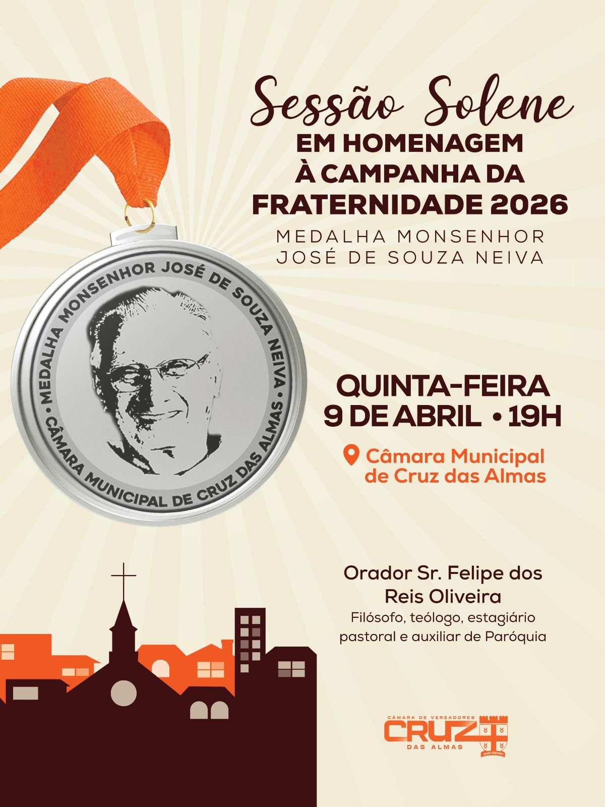 Câmara de Cruz das Almas realizará Sessão Solene em homenagem à Campanha da Fraternidade 2026