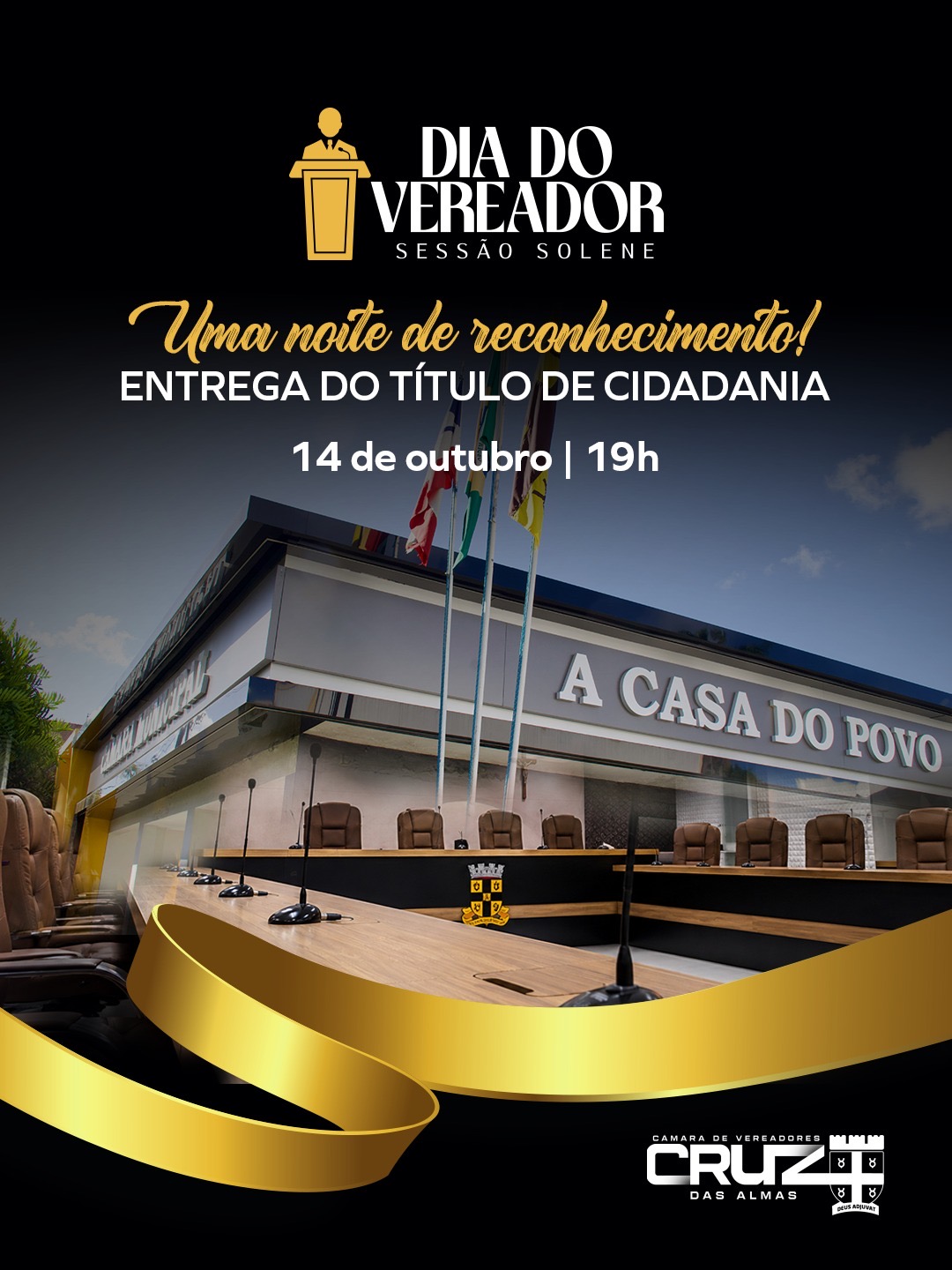 Câmara de Cruz das Almas realizará Sessão Solene em homenagem ao Dia do Vereador